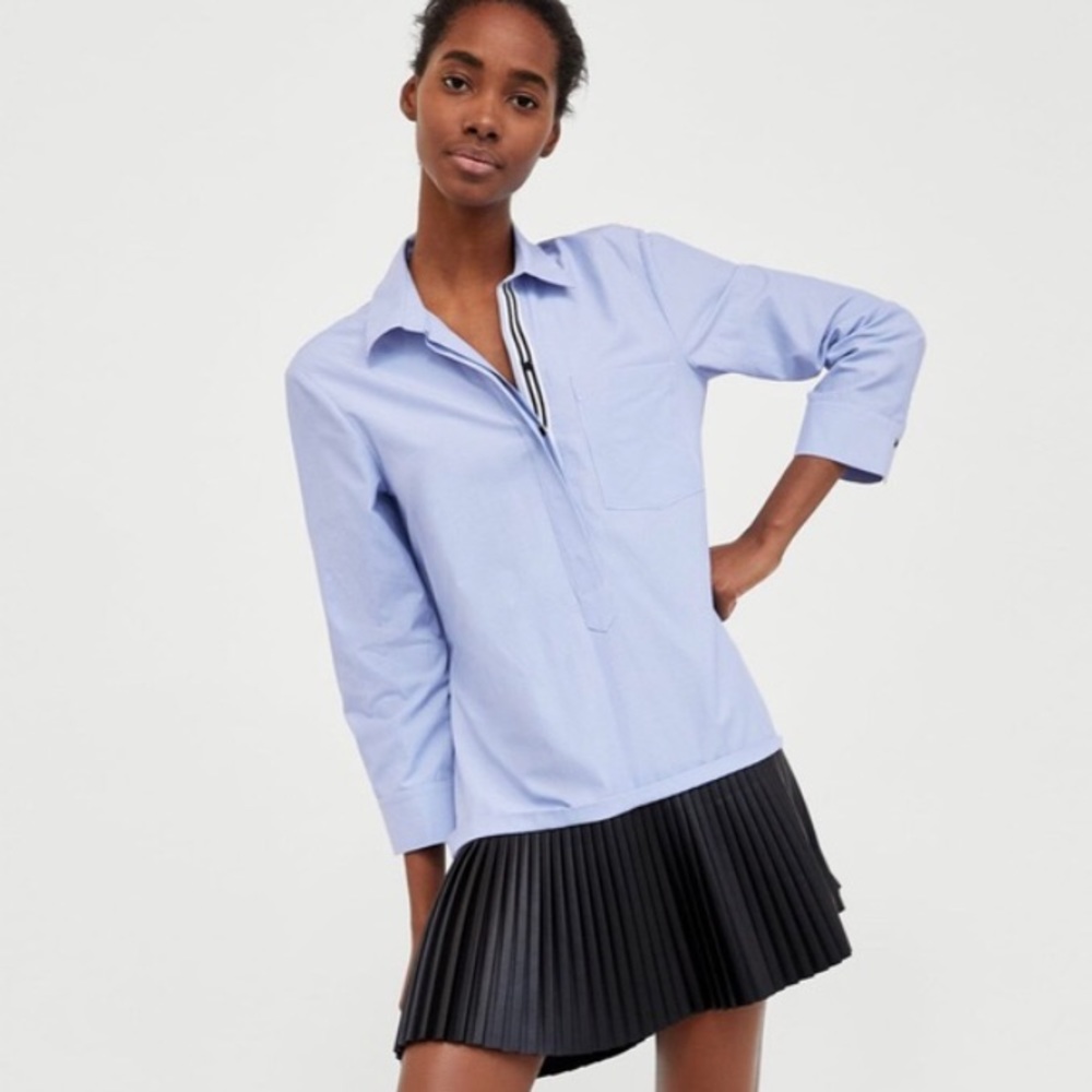 Zara Blue and Black Pleated Dress